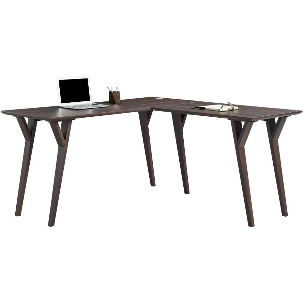 Trezza 62"W L-Shaped Computer Desk, Warm Walnut
