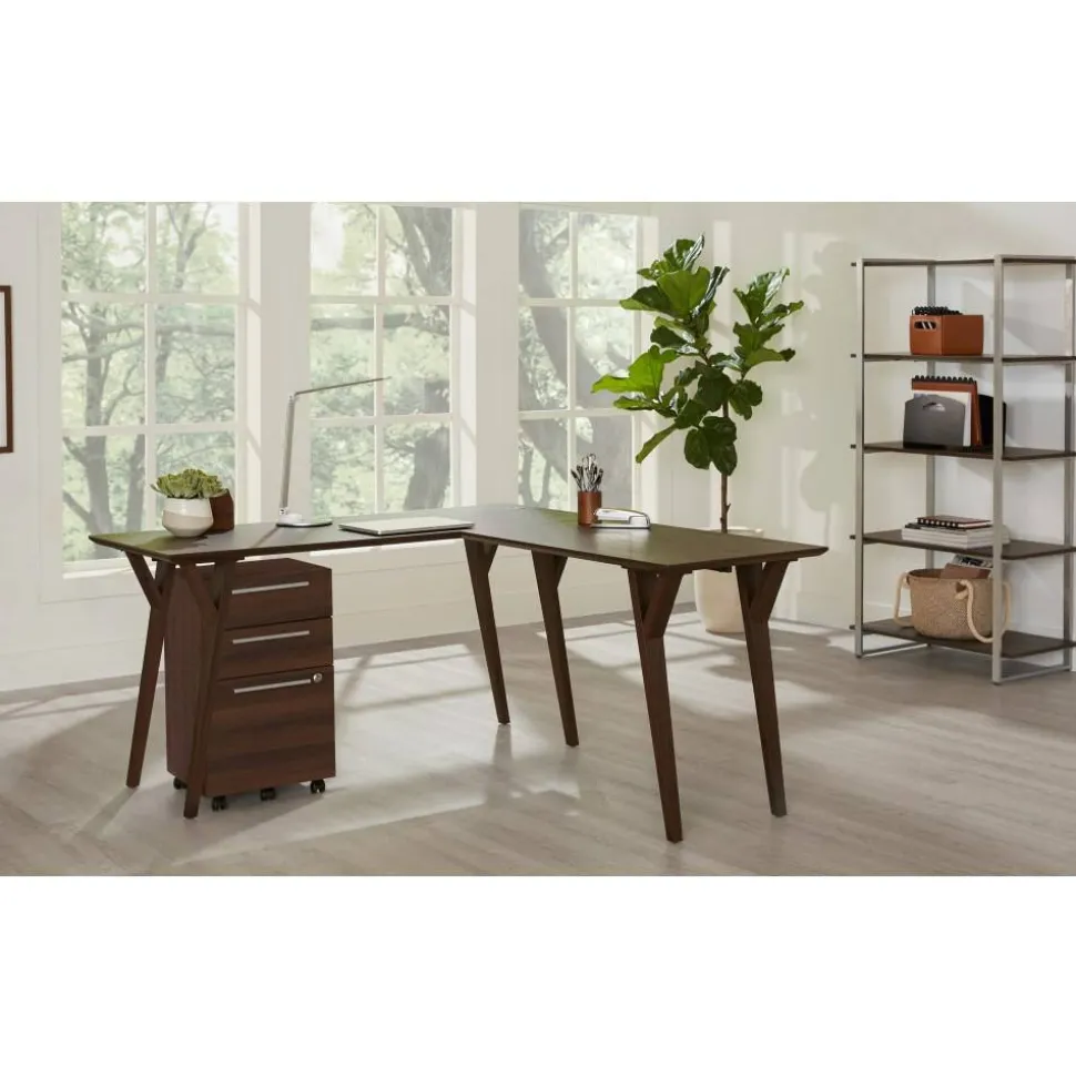 Trezza 62"W L-Shaped Computer Desk, Warm Walnut