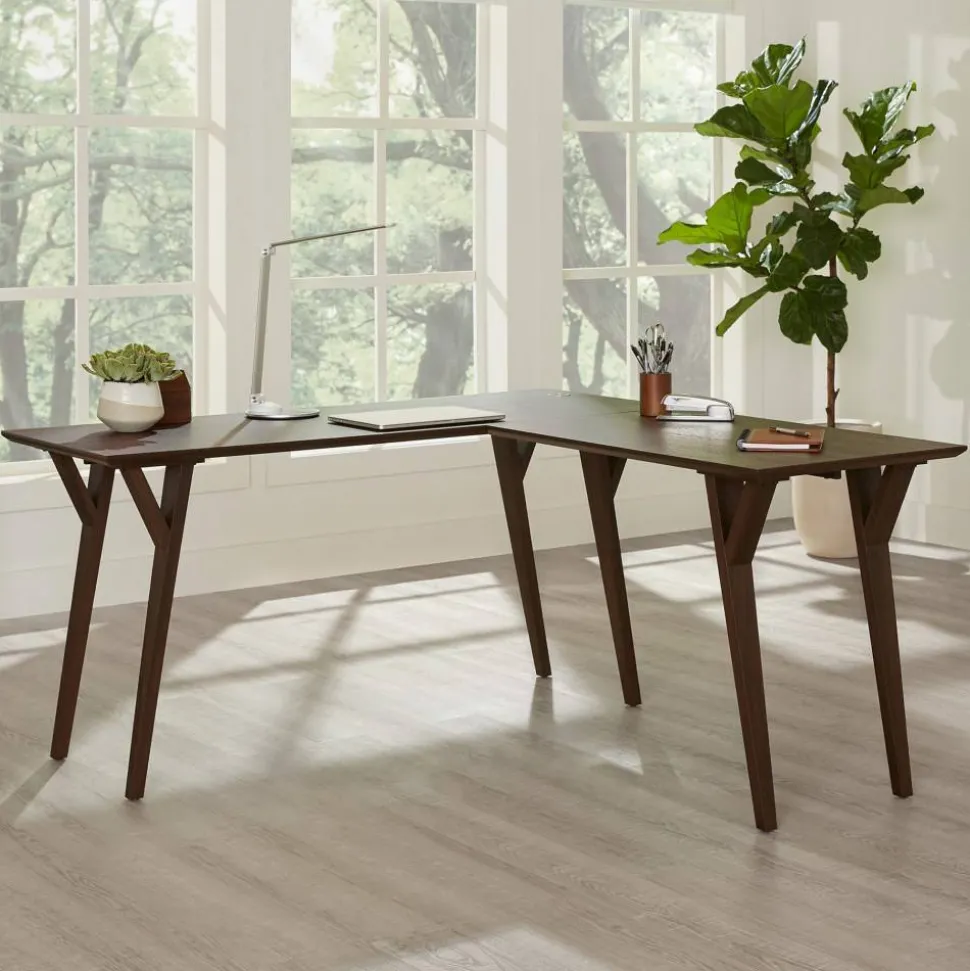 Trezza 62"W L-Shaped Computer Desk, Warm Walnut
