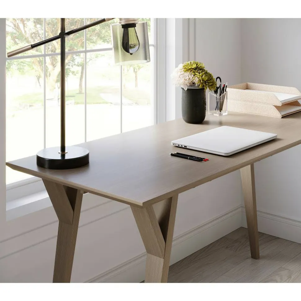 Trezza 60"W Writing Desk, Light Oak