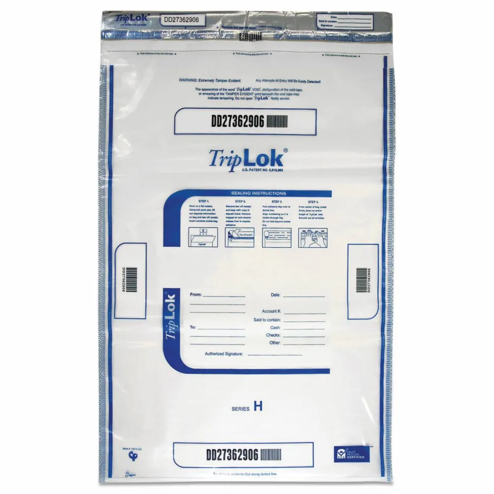 TripLOK Deposit Bag, Plastic, 20" x 28", Clear, 50/Pack