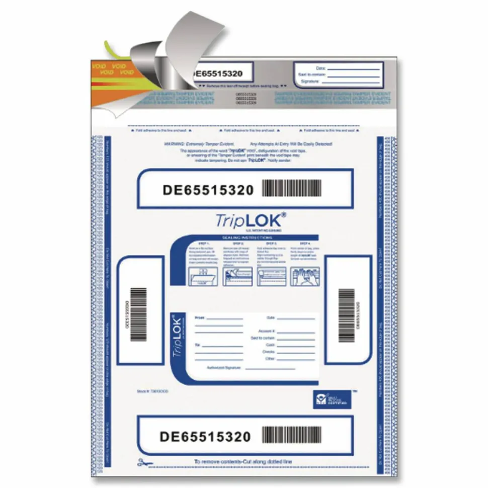 TripLOK Deposit Bag, Plastic, 12" x 16", Clear, 100/Pack