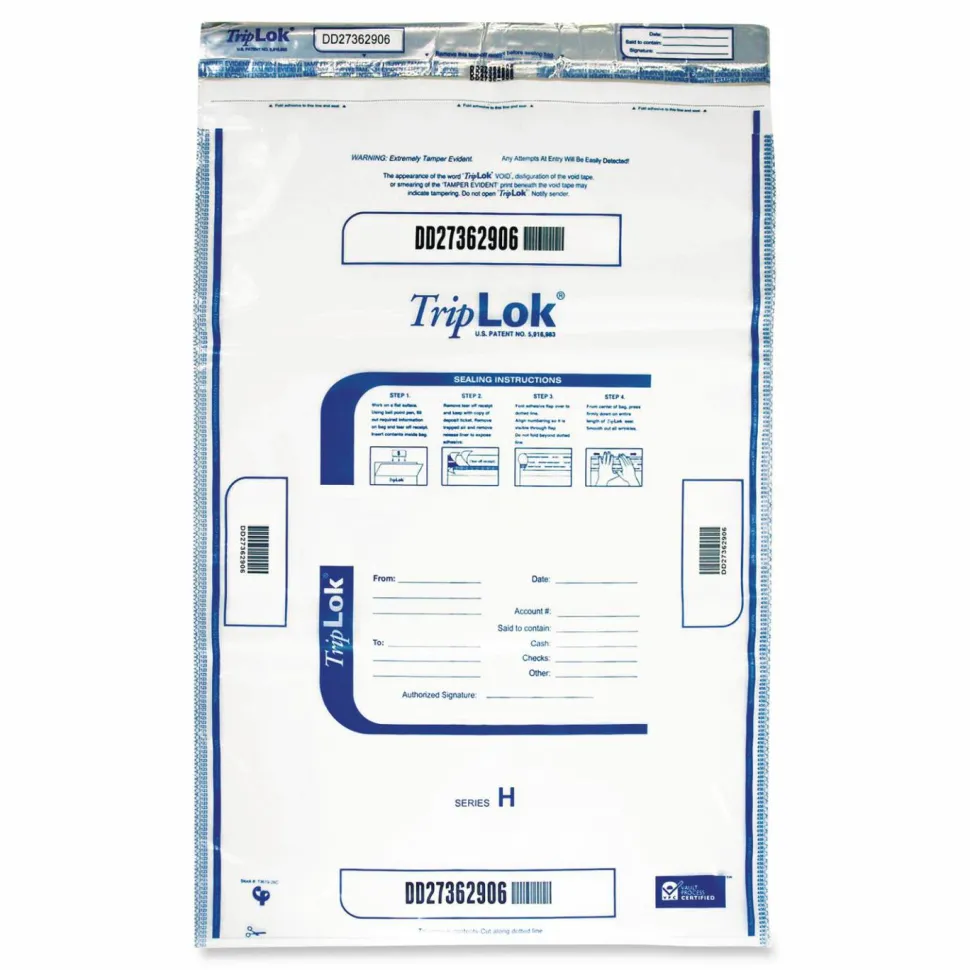 TripLOK Deposit Bag, Plastic, 12" x 16", Clear, 100/Pack