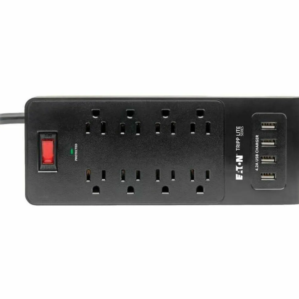 Tripp Lite by Eaton 8-Outlet Surge Protector with 4 USB Ports (4.2A Shared) - 6 ft. (1.83 m) Cord 1800 Joules Black