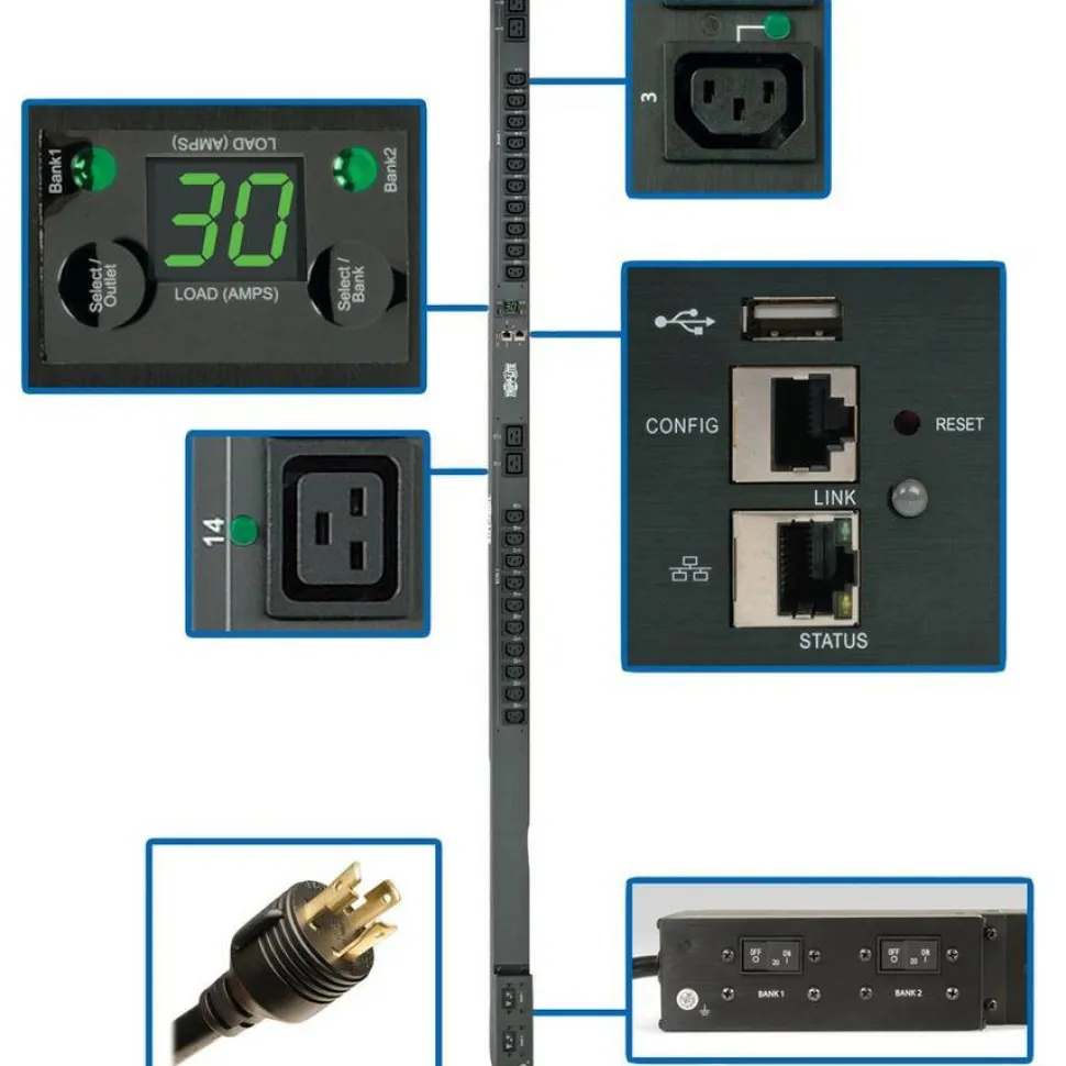 Tripp Lite by Eaton PDU 5.5kW Single-Phase Switched PDU Outlet Monitoring 208/230V Outlets (20 C13 & 4 C19) 0U LX Interface TAA