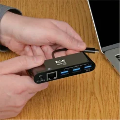 Tripp Lite by Eaton 3-Port USB-C Hub with LAN Port and Power Delivery USB-C to 3x USB-A Gbe 60W PD Charging USB 3.0 Black