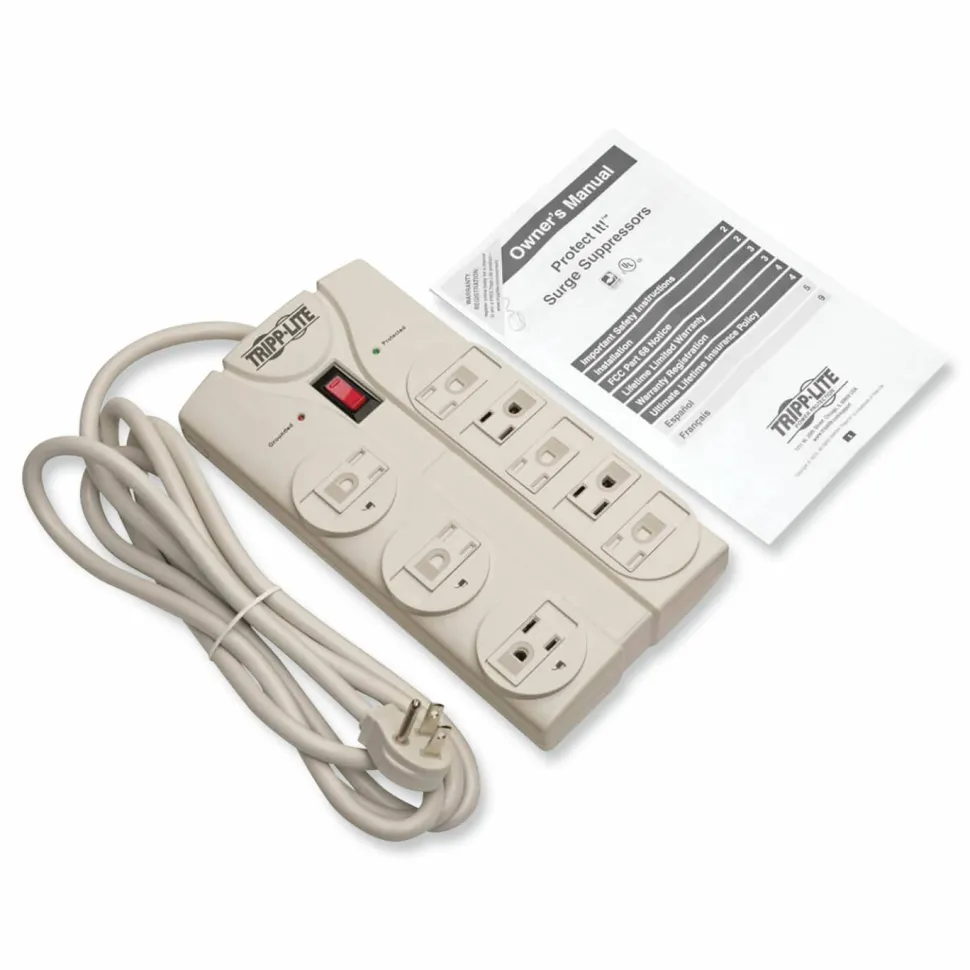 Tripp Lite by Eaton Protect It! Surge Suppressor, 8 AC Outlets, 8 ft Cord, 1,440 J, Light Gray