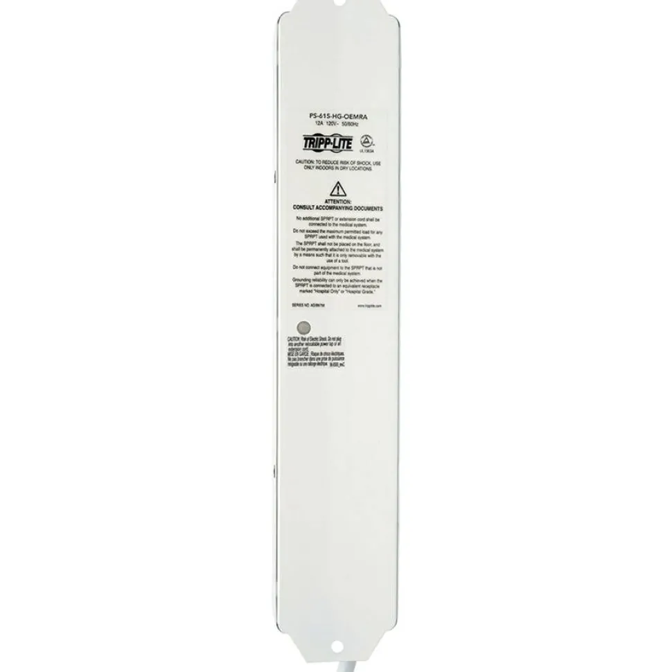 Tripp Lite by Eaton Safe-IT UL 1363A Medical-Grade Power Strip for Patient-Care Vicinity 6x Hospital-Grade Outlets 15 ft. Right-Angle Cord