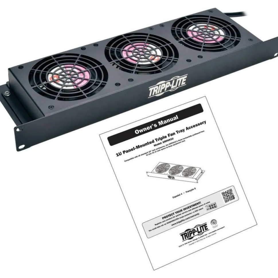 Tripp Lite by Eaton SmartRack 1U Fan Tray 3 120V High-Performance Fans 210 CFM 5-15P Plug