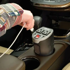 Tripp Lite by Eaton 200W PowerVerter Ultra-Compact Car Inverter with 2 Outlets and 2 USB Charging Ports Cup Holder Design