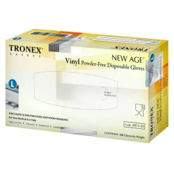Tronex New Age Disposable Powder-Free Vinyl Gloves, Large, Natural, Pack Of 100