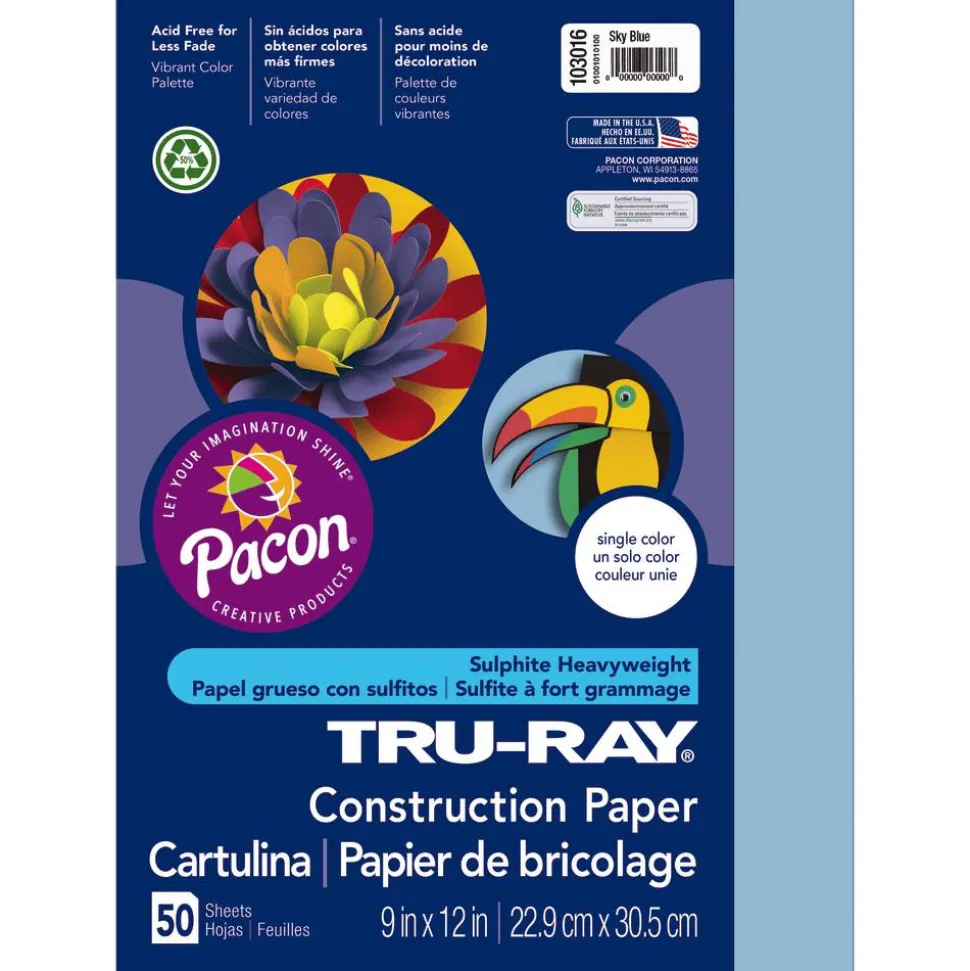 Tru-Ray Construction Paper, 50% Recycled, 9" x 12", Sky Blue, Pack Of 50