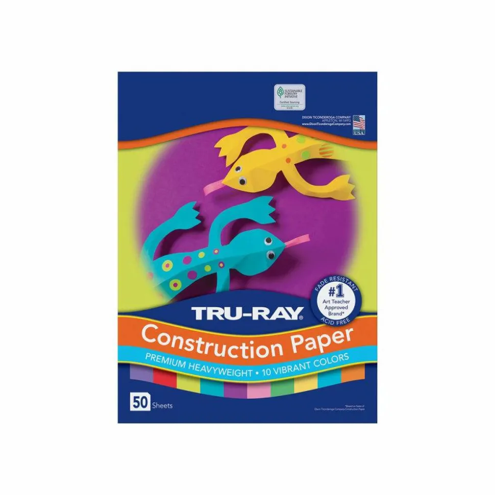 Tru-Ray Construction Paper, 50% Recycled, 9" x 12", Assorted Brights, Pack Of 50