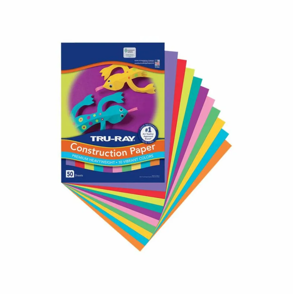 Tru-Ray Construction Paper, 50% Recycled, 9" x 12", Assorted Brights, Pack Of 50