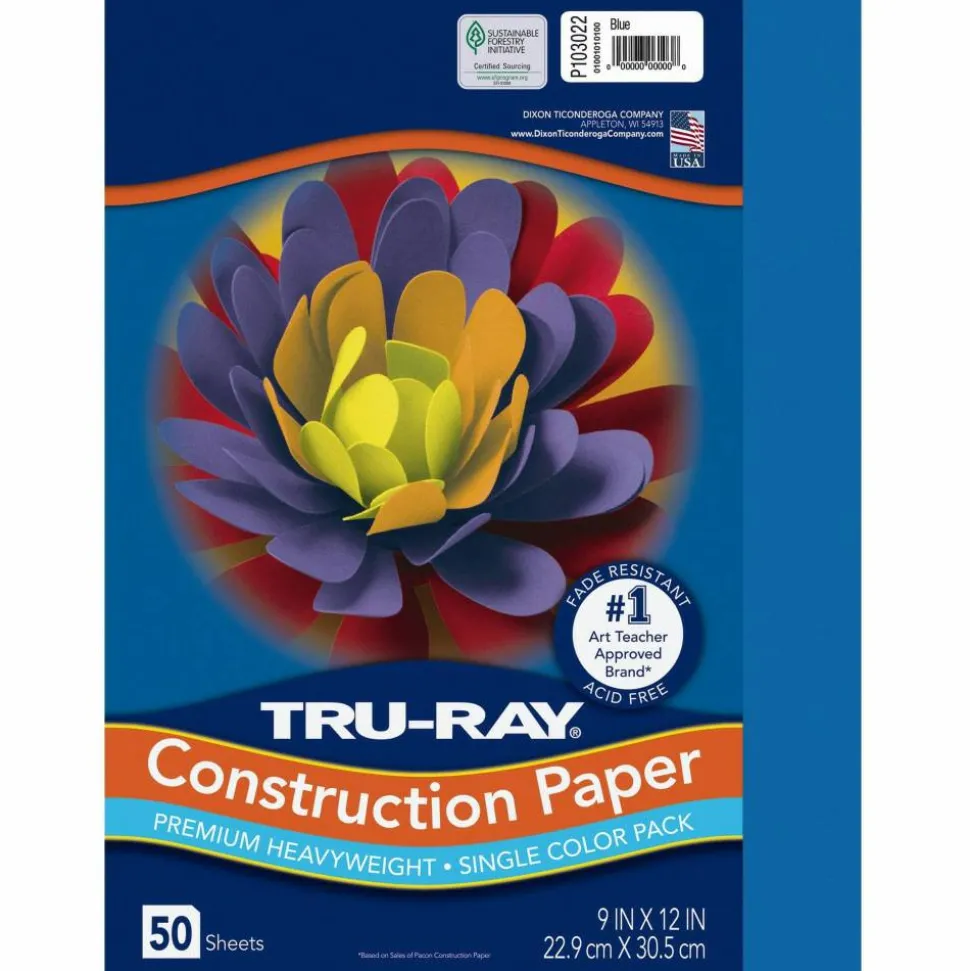 Tru-Ray Construction Paper, 50% Recycled, 9" x 12", Blue, Pack Of 50