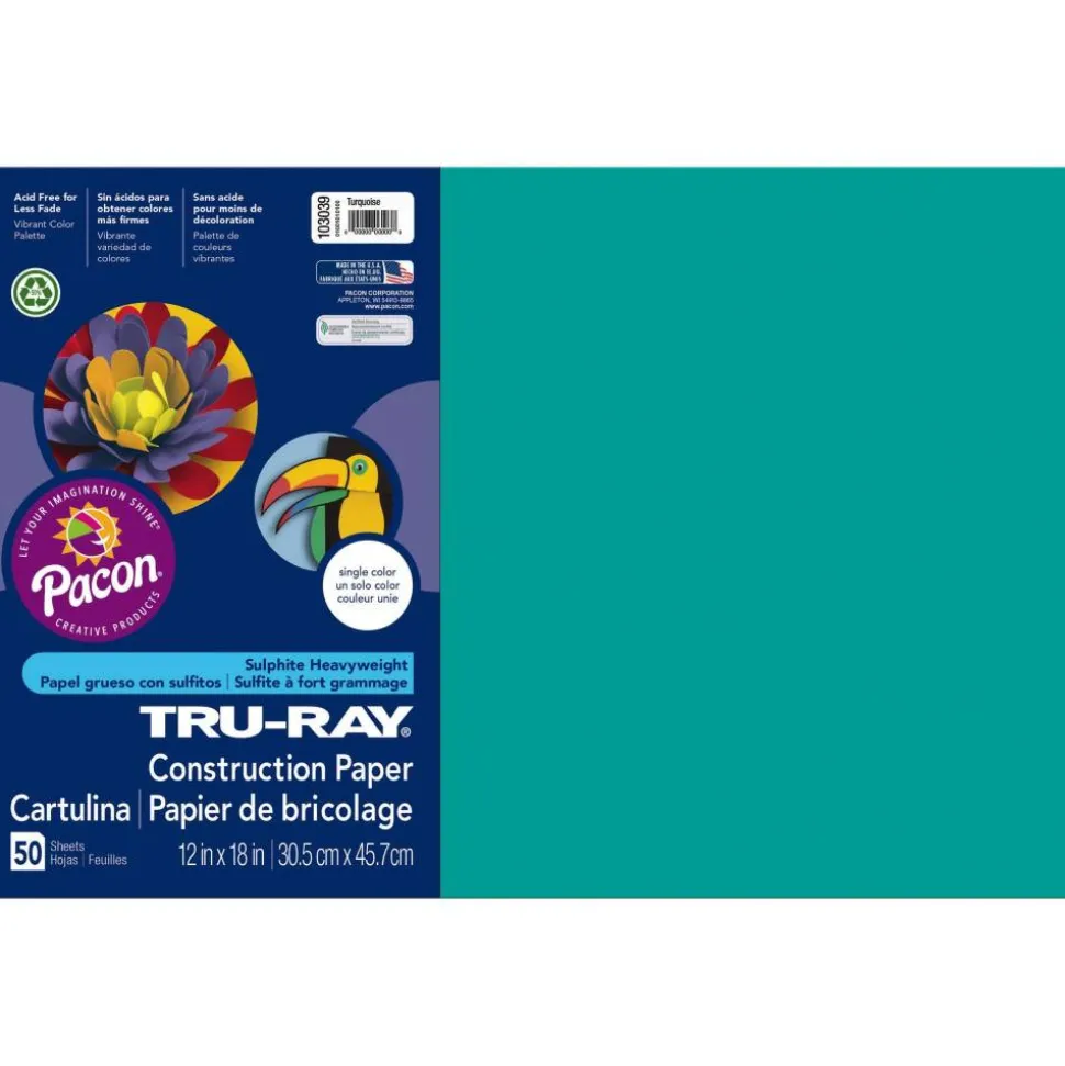 Tru-Ray Construction Paper, 50% Recycled, 12" x 18", Turquoise, Pack Of 50