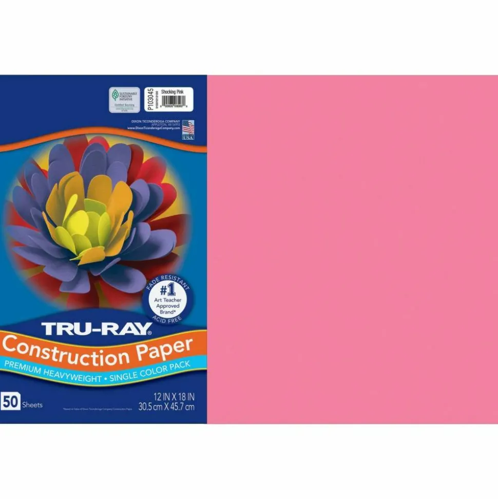 Tru-Ray Construction Paper, 50% Recycled, 12" x 18", Shocking Pink, Pack Of 50
