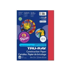 Tru-Ray Construction Paper, 50% Recycled, 9" x 12", Holiday Red, Pack Of 50