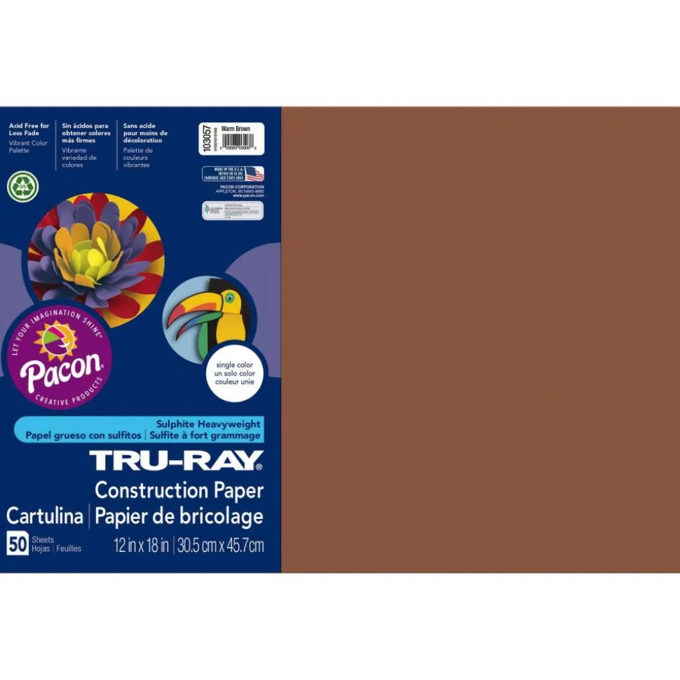Tru-Ray Construction Paper, 50% Recycled, 12" x 18", Warm Brown, Pack Of 50