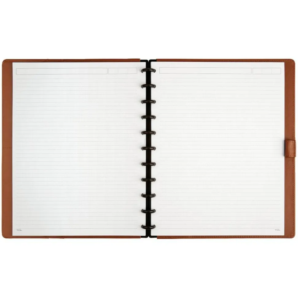 TUL Discbound Notebook With Leather Cover, Letter Size, Narrow Ruled, 60 Sheets, Brown