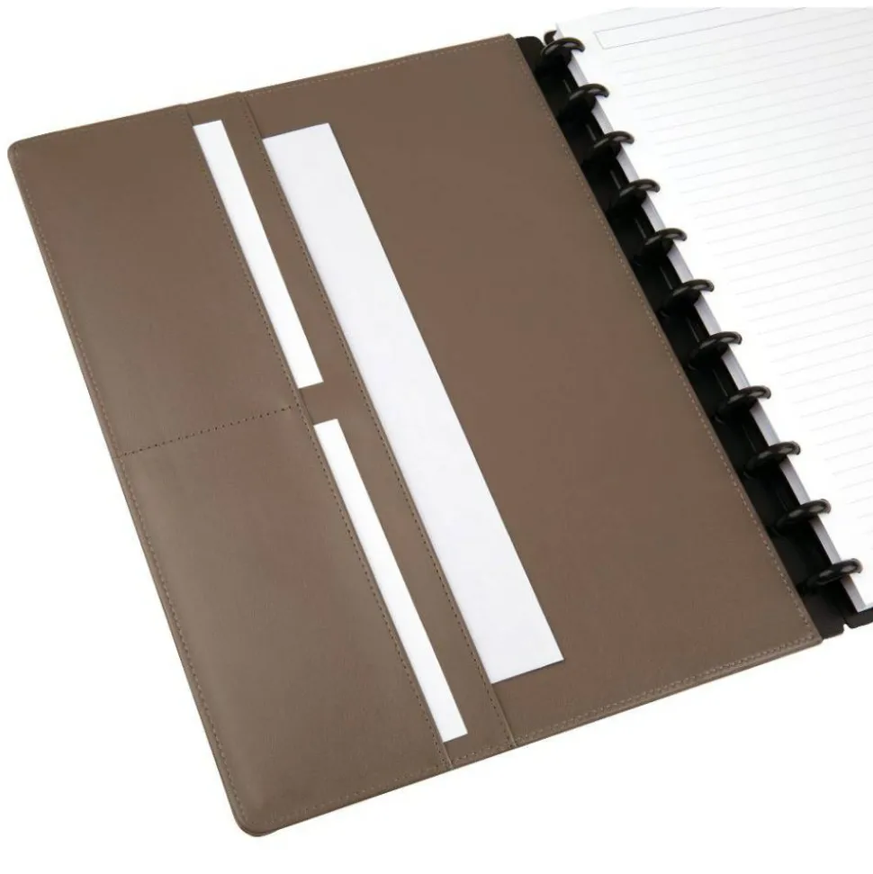 TUL Discbound Notebook With Leather Cover, Letter Size, Narrow Ruled, 60 Sheets, Brown