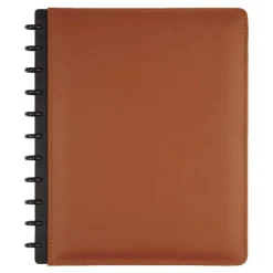 TUL Discbound Notebook With Leather Cover, Letter Size, Narrow Ruled, 60 Sheets, Brown