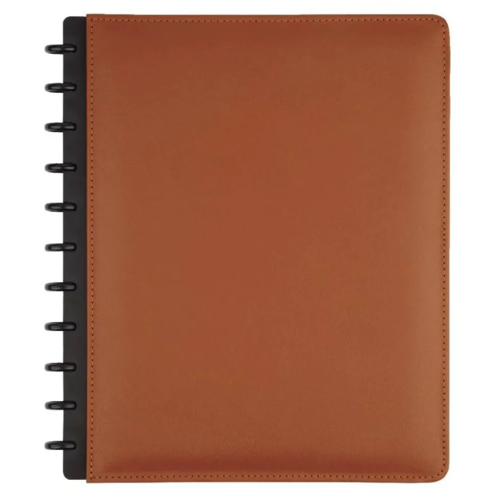 TUL Discbound Notebook With Leather Cover, Letter Size, Narrow Ruled, 60 Sheets, Brown