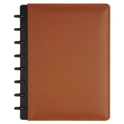 TUL Discbound Notebook With Leather Cover, Junior Size, Narrow Ruled, 60 Sheets, Brown