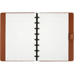 TUL Discbound Notebook With Leather Cover, Junior Size, Narrow Ruled, 60 Sheets, Brown