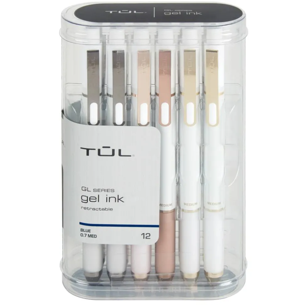 TUL GL Series Retractable Gel Pens, Medium Point, 0.7 mm, Pearl White Barrel, Blue Ink, Pack Of 12 Pens