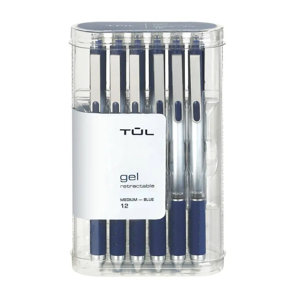 TUL GL Series Retractable Gel Pens, Medium Point, 0.7 mm, Silver Barrel, Blue Ink, Pack Of 12 Pens