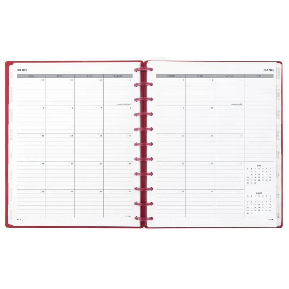 2026-2027 TUL Discbound Monthly Teacher Planner, Letter Size, Pink, July To June, 2026 to 2027 Calendar