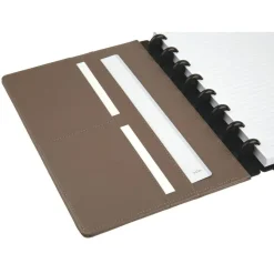 TUL Discbound Notebook With Leather Cover, Junior Size, Narrow Ruled, 60 Sheets, Black