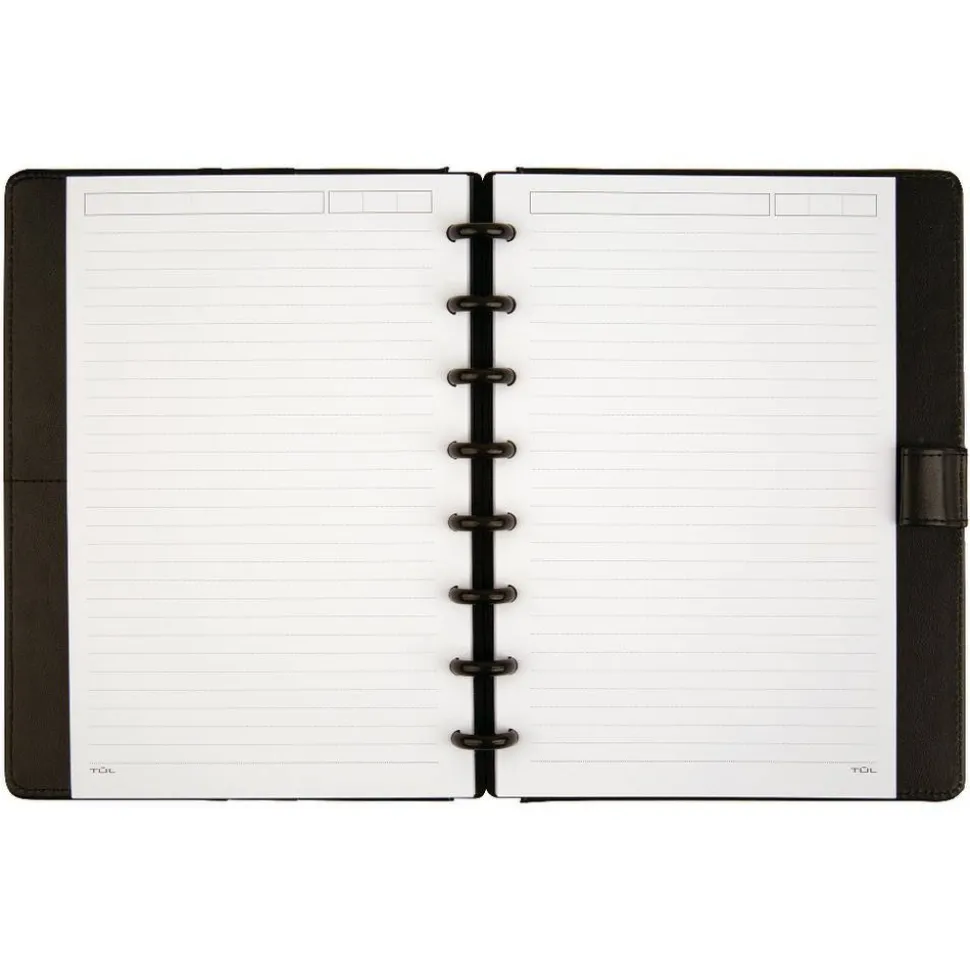 TUL Discbound Notebook With Leather Cover, Junior Size, Narrow Ruled, 60 Sheets, Black