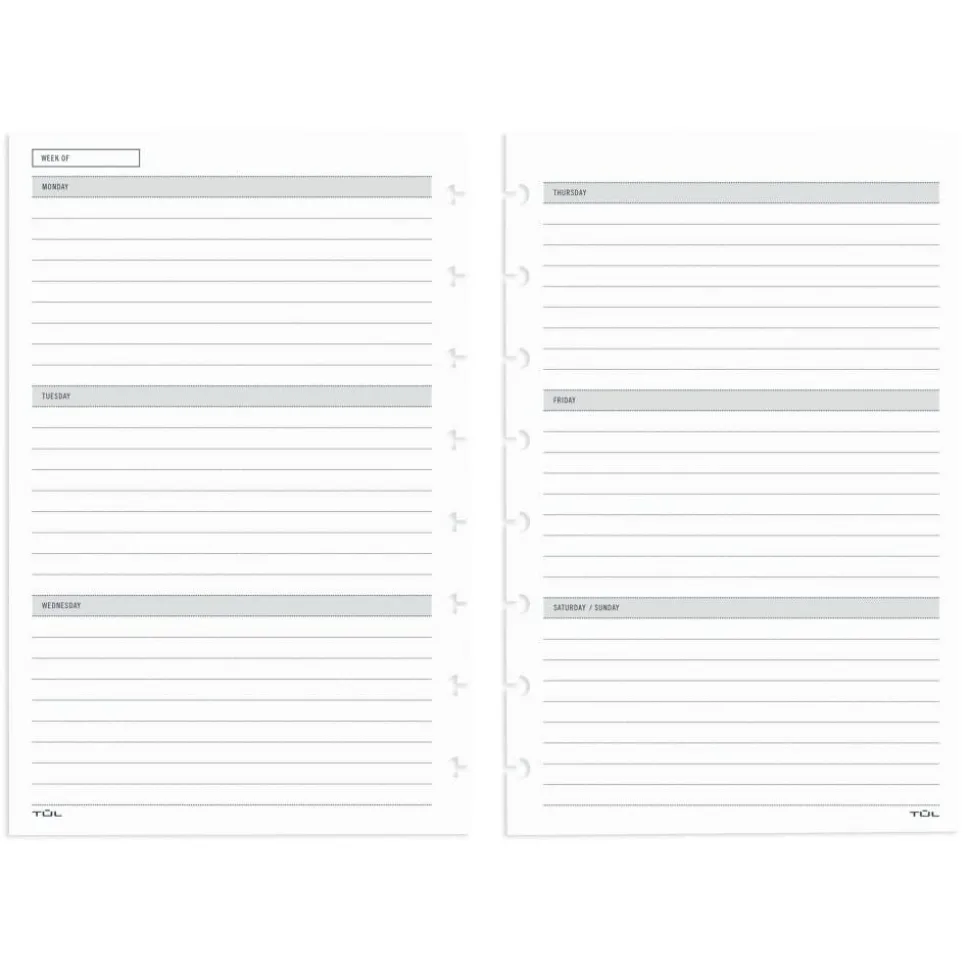 TUL Discbound Undated Weekly/Monthly Refill Pages, Junior Size, 68 Sheets, Undated Calendar