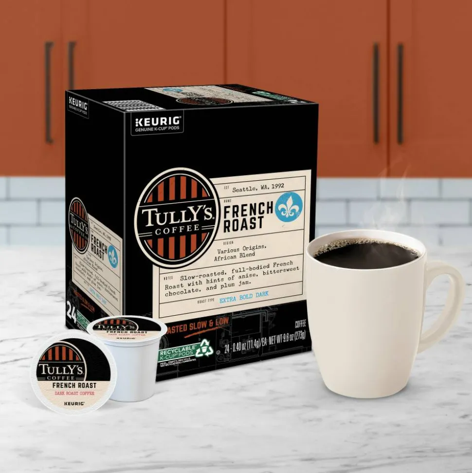 Tully's Coffee French Roast Keurig Single-Serve K-Cup Pods, Dark Roast, 24 Pods Per Pack, Case Of 4 Packs