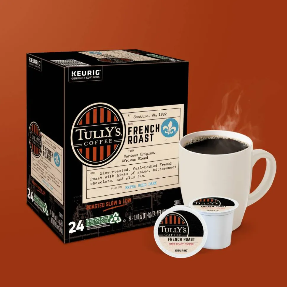 Tully's Coffee French Roast Keurig Single-Serve K-Cup Pods, Dark Roast, 24 Pods Per Pack, Case Of 4 Packs
