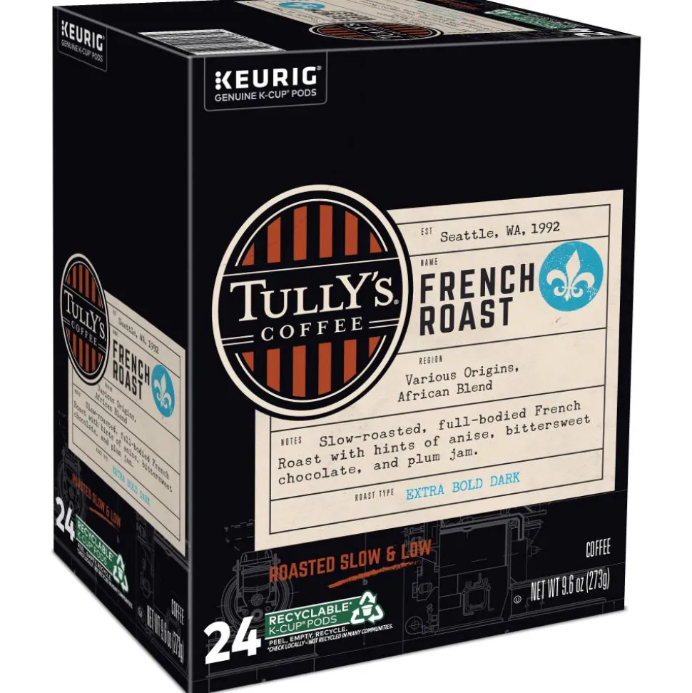 Tully's Coffee French Roast Keurig Single-Serve K-Cup Pods, Dark Roast, 24 Pods Per Pack, Case Of 4 Packs
