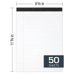 TUL Writing Pads, Letter Size, Wide Rule, 50 Sheets Per Pad, White, Pack Of 6 Pads