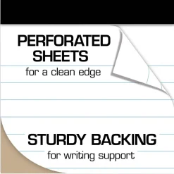 TUL Writing Pads, Letter Size, Wide Rule, 50 Sheets Per Pad, White, Pack Of 6 Pads