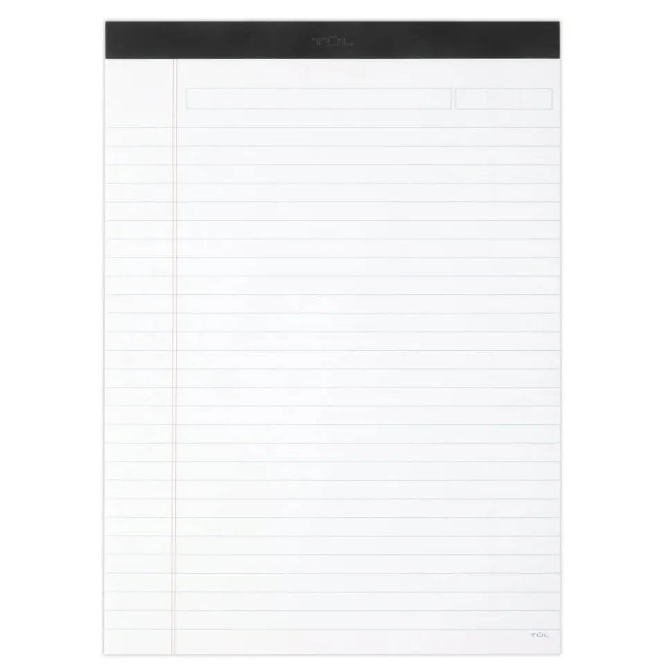 TUL Writing Pads, Letter Size, Wide Rule, 50 Sheets Per Pad, White, Pack Of 6 Pads
