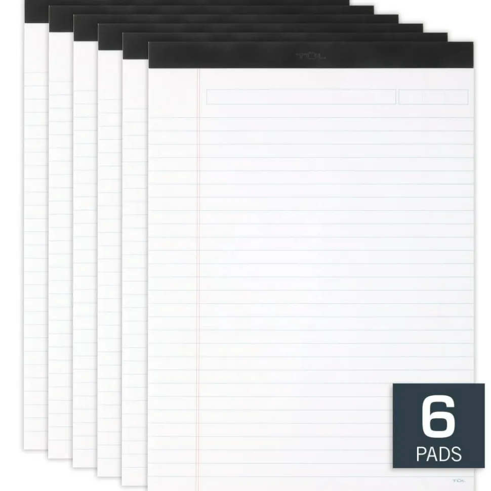 TUL Writing Pads, Letter Size, Wide Rule, 50 Sheets Per Pad, White, Pack Of 6 Pads