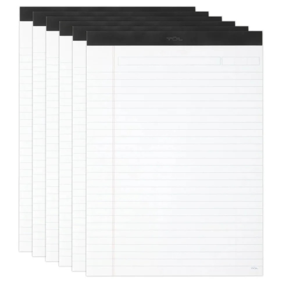 TUL Writing Pads, Letter Size, Wide Rule, 50 Sheets Per Pad, White, Pack Of 6 Pads
