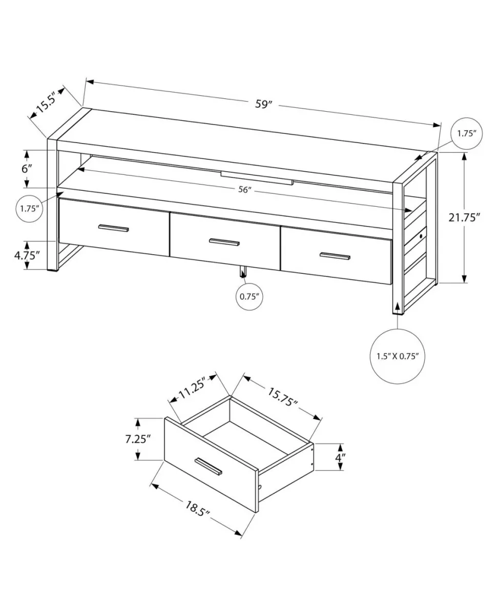 Tv Stand, 60 Inch, Console, Media Entertainment Center, Storage Drawers, Living Room, Bedroom, Grey Laminate, Black Metal, Contemporary, Modern