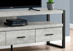 Tv Stand, 60 Inch, Console, Media Entertainment Center, Storage Drawers, Living Room, Bedroom, Grey Laminate, Black Metal, Contemporary, Modern