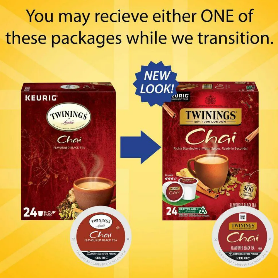 Twinings Chai Tea Keurig K-Cup Pods, 0.11 Oz, 24/Box