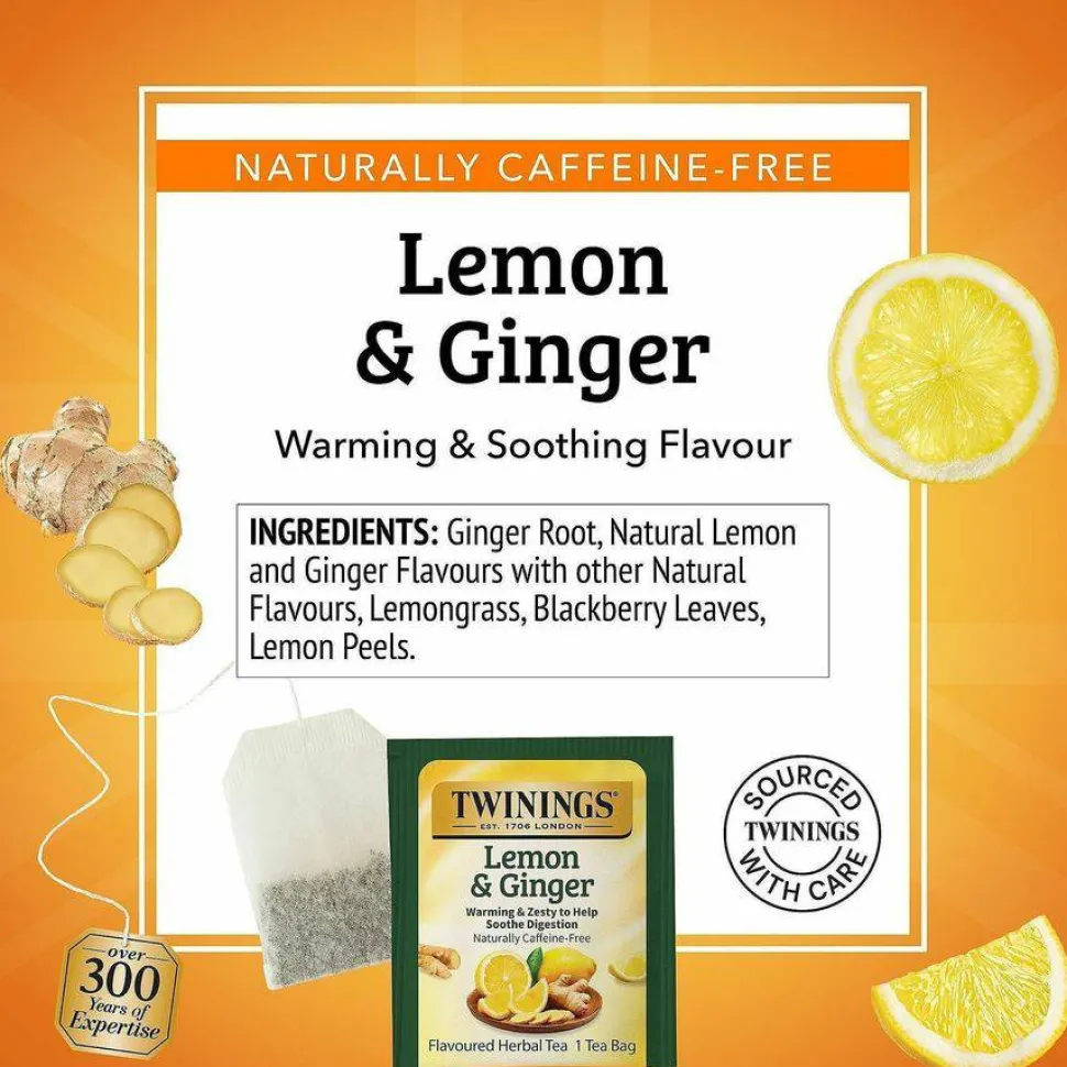 Twinings Lemon & Ginger Herbal Tea Bags, 25/Box