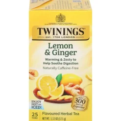 Twinings Lemon & Ginger Herbal Tea Bags, 25/Box