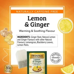 Twinings Lemon & Ginger Herbal Tea Bags, 25/Box