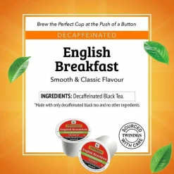 TWININGS Tea K-Cups, English Breakfast Decaffeinated Tea, 0.11 oz K-Cups, 24/Box